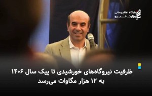 ظرفیت نیروگاه‌های خورشیدی تا پیک سال ۱۴۰۶ به ۱۲ هزار مگاوات می‌رسد